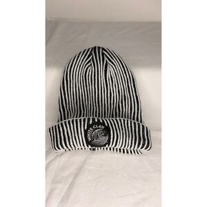 White Claw Hard Seltzer Striped Cuffed Beanie Black White Ribbed Knit Hat Logo